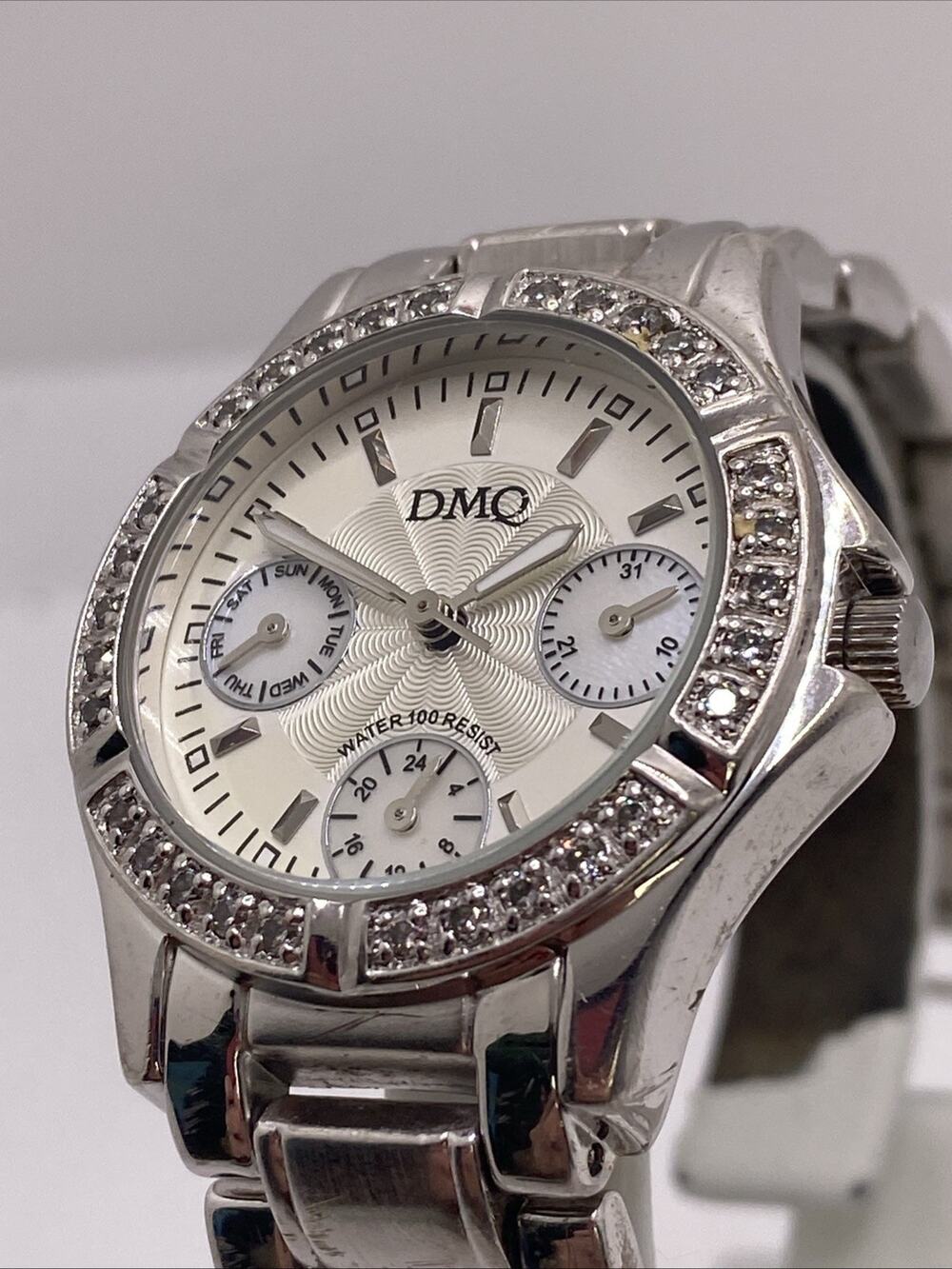 DMQ Diamonique Womens Silver Tone Watch New Battery